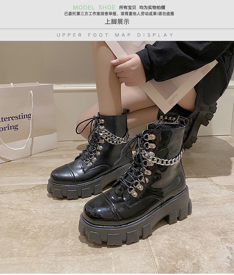 Anh Đầu Máy Buộc Dây Dr. Martens Nữ Phong Cách Retro Bốt Kỵ Sĩ 2020 Mẫu Mới Lớp Da Bóng Đế Thô Đế Dày Ins Bốt Ngắn