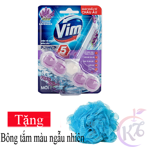 Viên treo bồn cầu Vim 55g hương Lavender Tặng 1 bông tắm màu ngẫu nhiên - Vỉ vim treo toilet khử mùi diệt khuẩn 99,99% thơm ngát hương Lavender