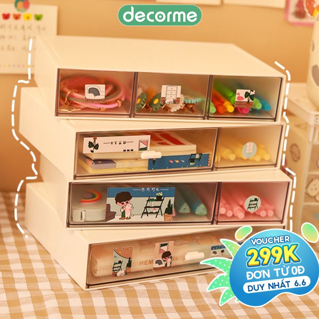 NGĂN tủ trong suốt chia ô có thể xếp chồng lên nhau thành tủ mini trang trí bàn học Desk Decor DecorMe