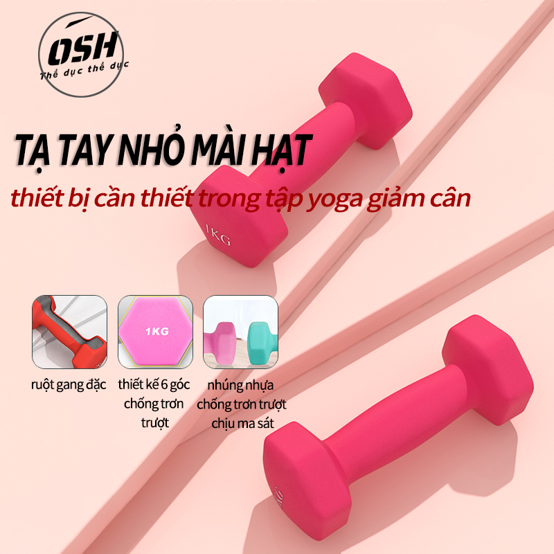Tạ tay Mờ  cao su 1kg,2kg, 4kg, [Giá 1 CHIẾC] lõi gang đặc bọc cao su chống trơn trượt đổ mồ hôi mờ , tránh xước vỡ sàn tập yoga gym thể dục tại nhà Hồng Tạ đơn