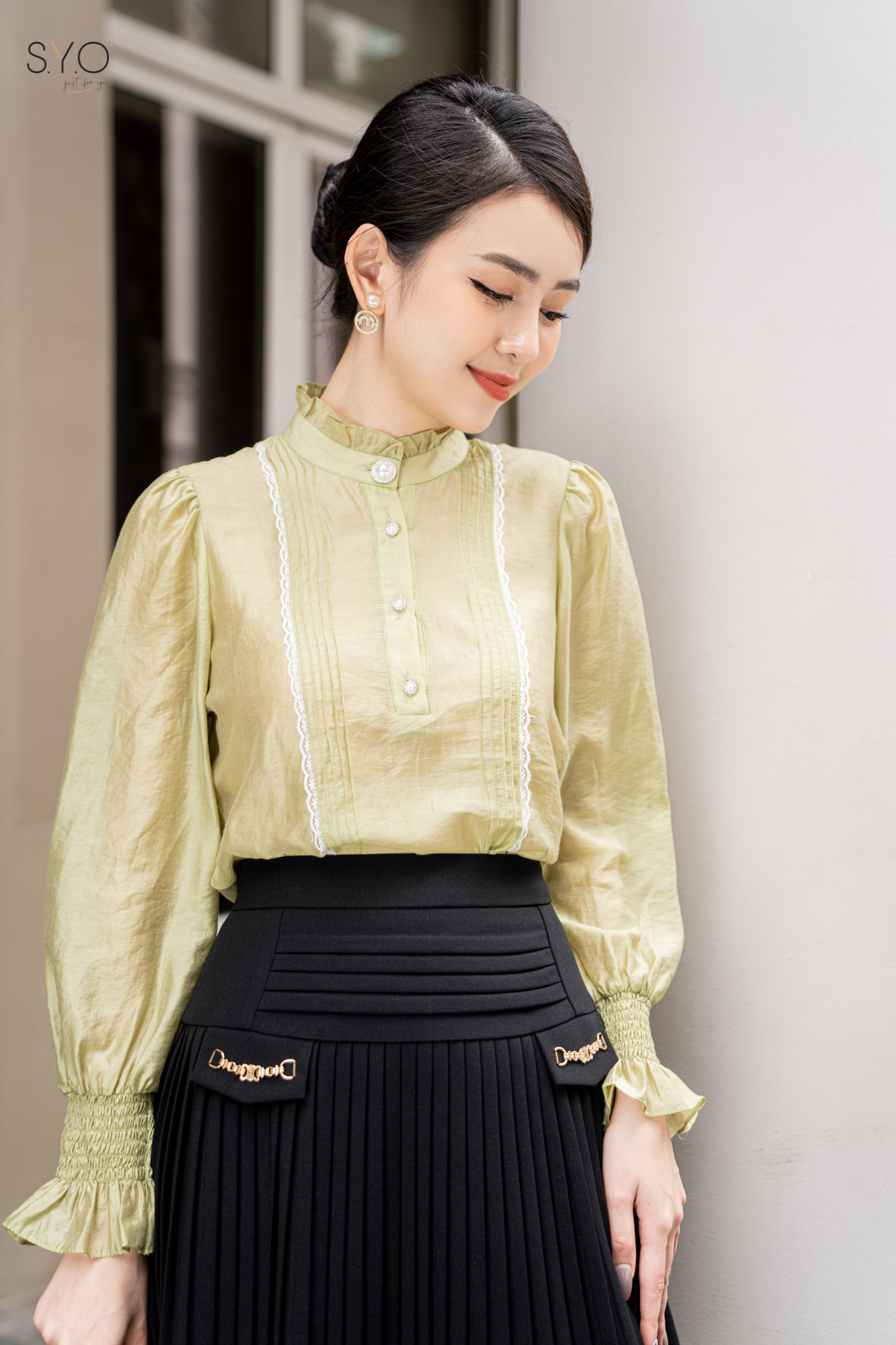 Áo sơ mi cổ tay chun cổ nhúm bèo a1034-22