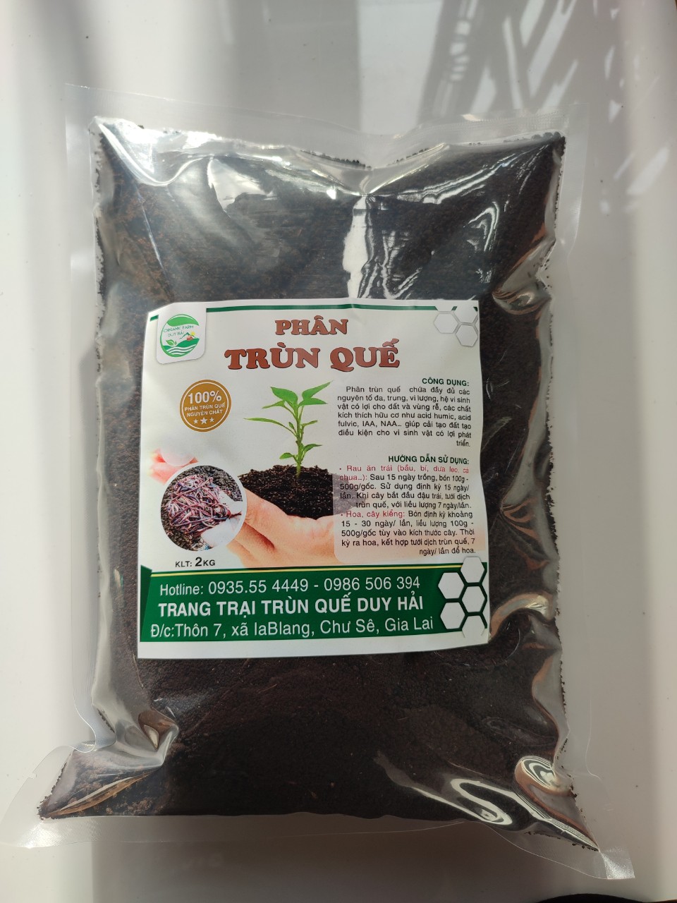 Phân bón hữu cơ trùn quế cao cấp, gói 2kg - Lafarm