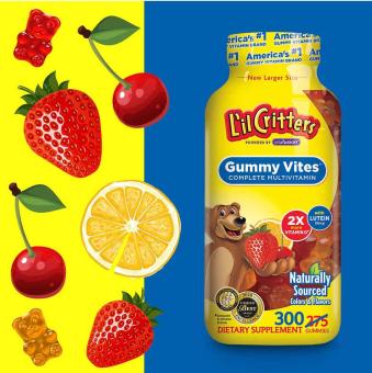 Kẹo dẻo bổ sung đa vitamin cho trẻ biếng ăn Gummy Vites Complete Multivitamin L'ilCritters Gummy của Vitafusion  Mỹ hộp 300 viên