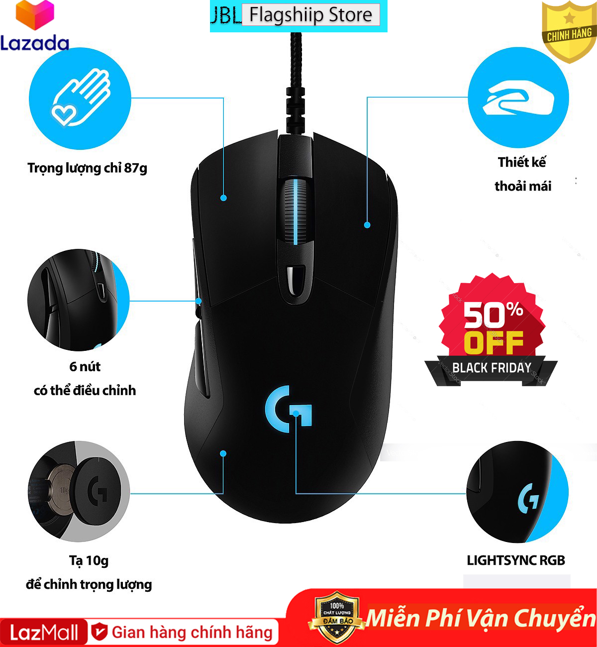 Chuột Chơi Game Logitech G403 Lightsync RGB - Chuột có dây Logitech G403, Chuột chuẩn chơi game, tốc độ phản hồi 1ms.