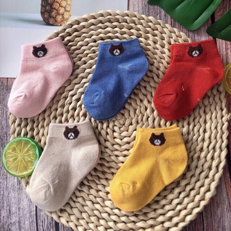 Combo 5 Đôi Tất trẻ em, tất hình thú, Vớ gấu trẻ em chất cotton hình gấu brown