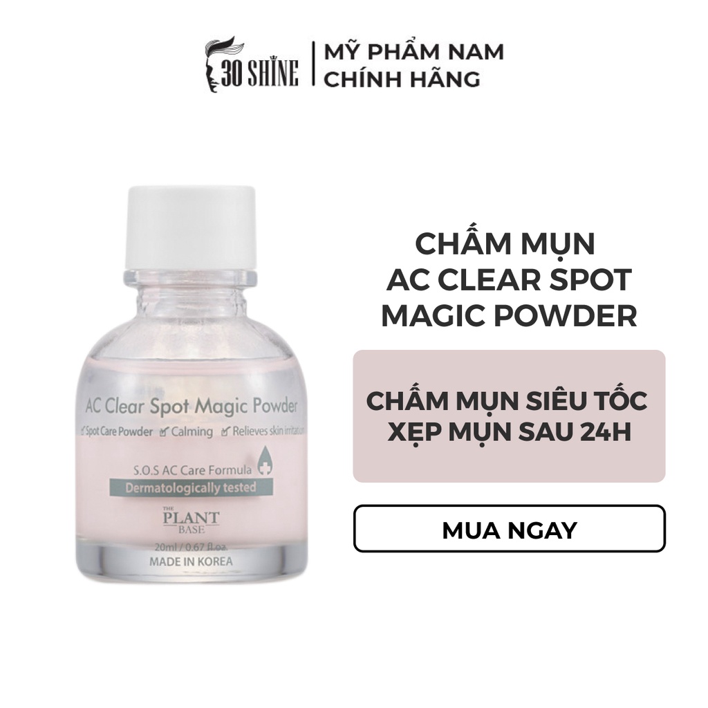 Bột chấm mụn tinh chất nhân sâm giảm mụn giảm thâm The Plant Base AC Clear Spot Magic Powder 20ml - 30Shine phân phối chính hãng
