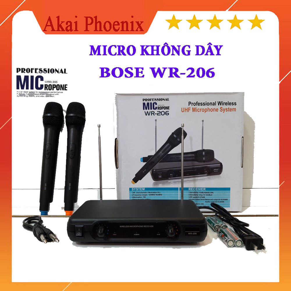 Micro Không Dây Bose WR 206 – Micro Karaoke Sóng UHF Độ Nhạy Cao Hát Nhẹ, Loại Bỏ Tạp Âm Chống Hú - Phạm Vi Hoạt Động Lên Tới 30m-50m