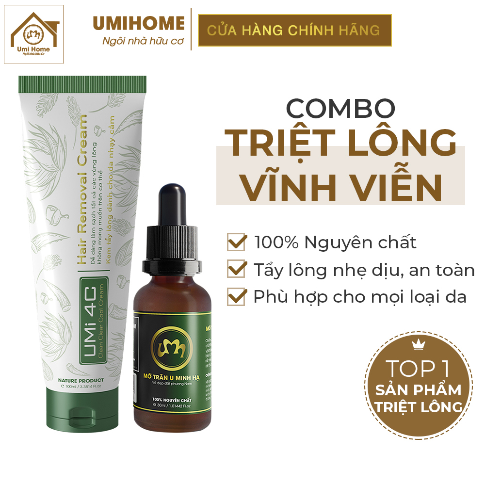 Bộ triệt lông Nách vĩnh viễn gồm Kem Tẩy Lông UMi 4C 100ml và Mỡ Trăn triệt lông U Minh Hạ 10ml nguyên chất an toàn tiết kiệm tại nhà
