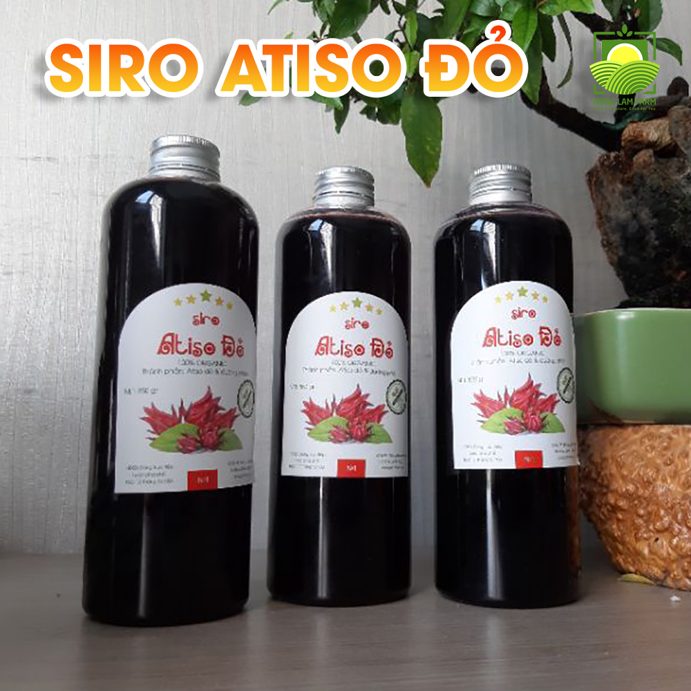 Siro Atiso Đỏ Nông Lâm Farm 500ml nguyên chất từ hoa Hibiscus ngâm đường phèn - Siro hibiscus chuyên dành pha chế