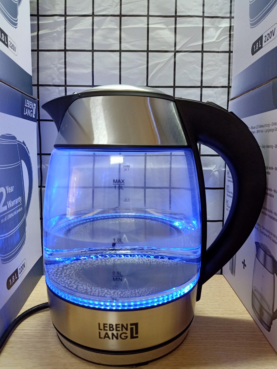 Ấm đun siêu tốc thuỷ tinh kèm lõi lọc inox dung tích 1.8l-lbe2819