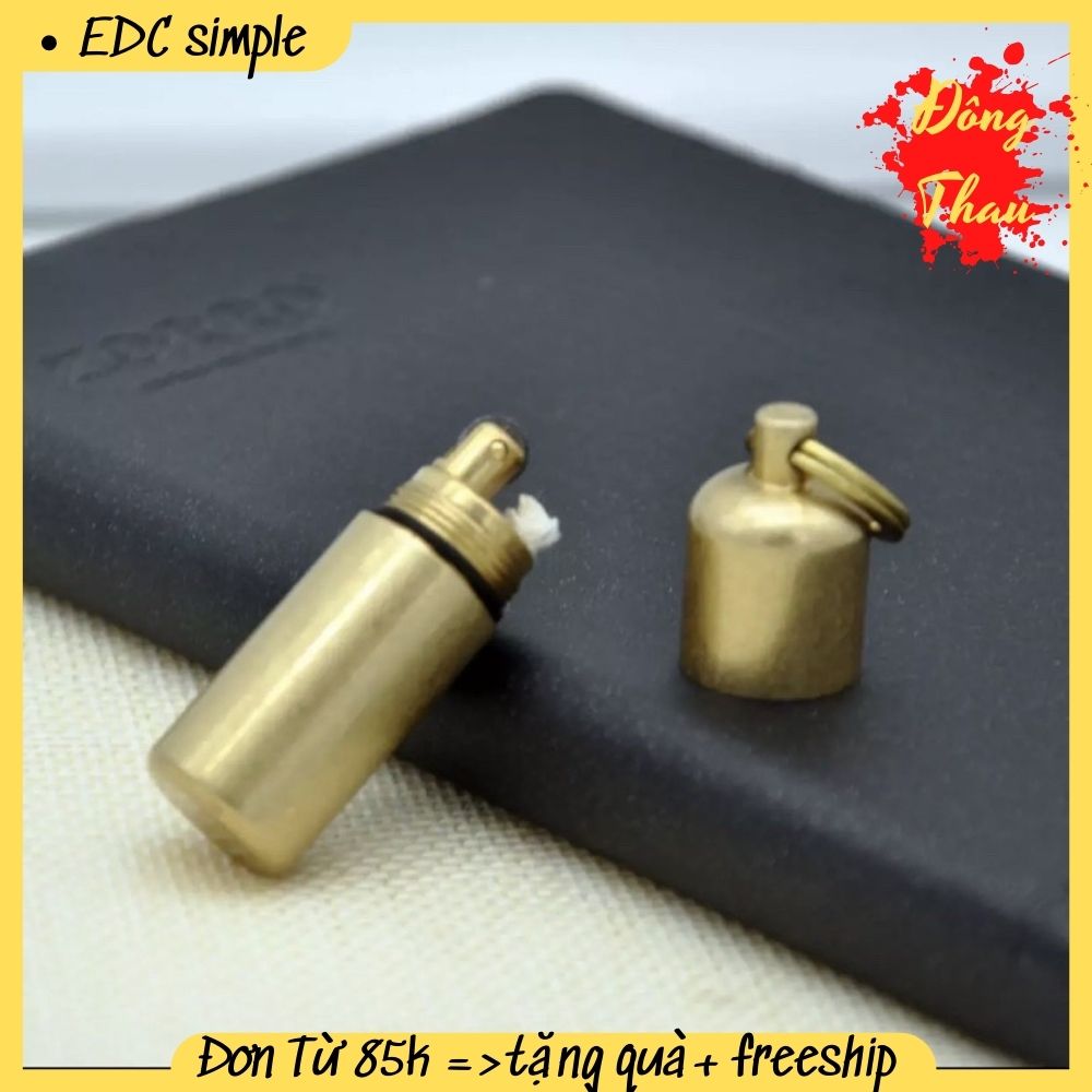 Bật lửa đồng nguyên khối tiện lợi , dụng cụ móc khoá du lịch dã ngoại hột quẹt đốt lửa trại