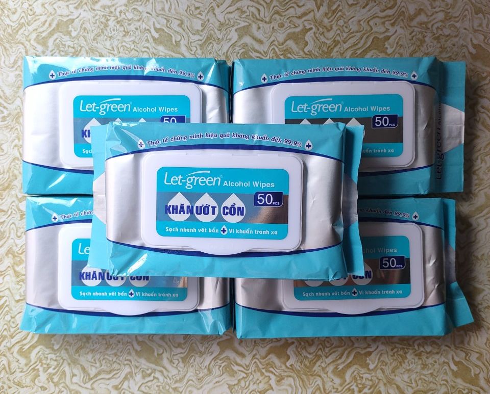 Combo 5 bịch khăn Ướt Cồn Let-Green loại 50 miếng