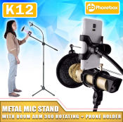 PHONEBOX Metal Mic Stand with Rotating Phone Holder - K12