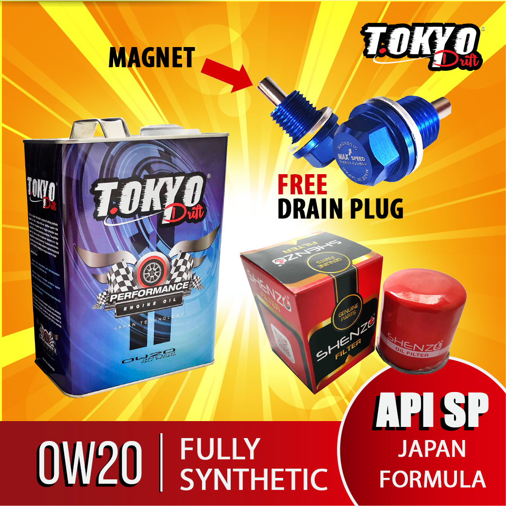 Tokyo Drift 0W20 Fully Synthetic Engine Oil 4L with Shenzo High Flow Performance Oil Filter Package