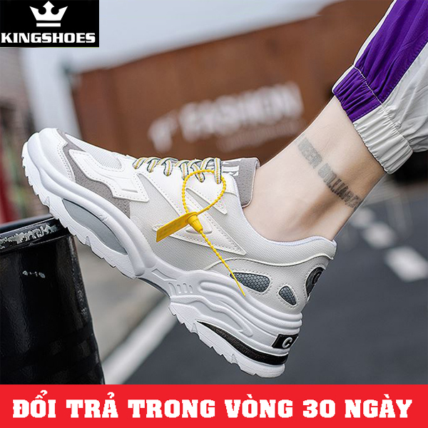 Giày nam thể thao sneaker KINGSHOES trắng đẹp cổ cao cho học sinh đi học đi làm cao cấp Mã CLT-1