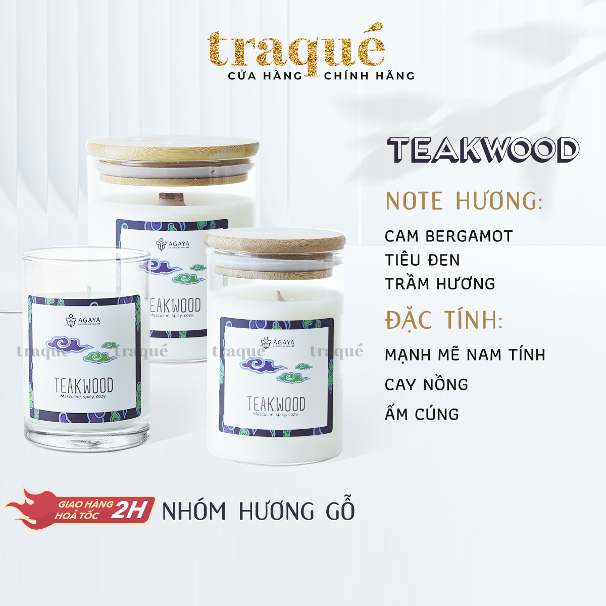 Nến thơm agaya/candle cup - hương gỗ teakwood