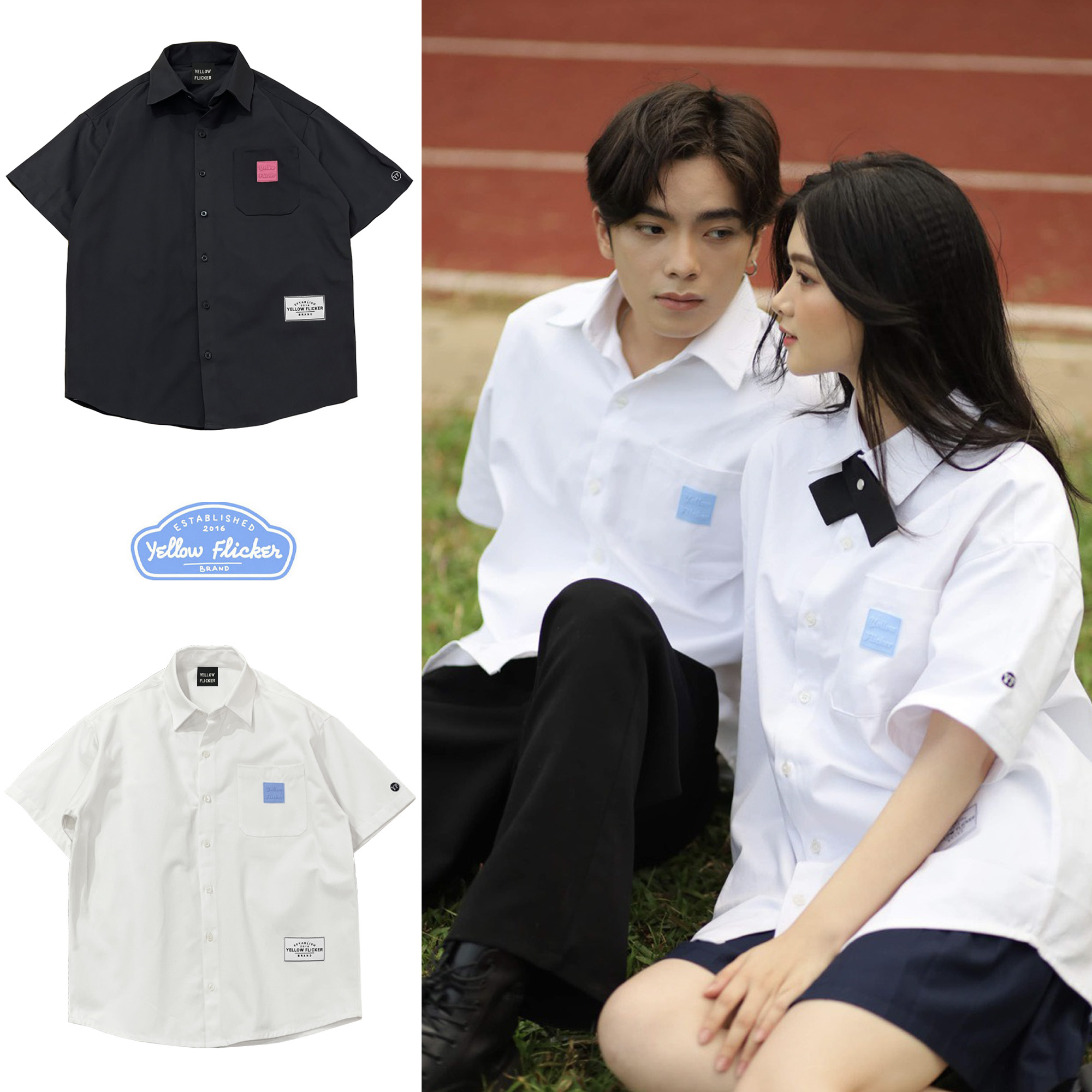 Áo somi tay ngắn yellow flicker logo basic unisex