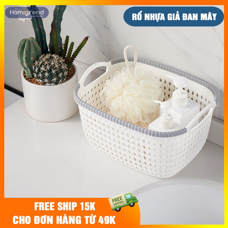 Rổ Nhựa Đan Mây Nhựa Có Tay Cầm Tiện Lợi Đựng Đồ Gọn Gàng Tông Màu Pastel Xinh Xắn
