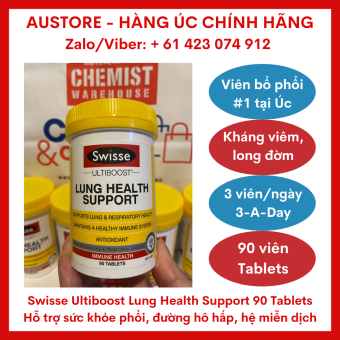 Swisse Ultiboost Lung Health Support 90 Tablets - Viên bổ phổi Swisse Lung Health được ưa chuộng #1 tại Úc, 3 viên/ngày sau ăn