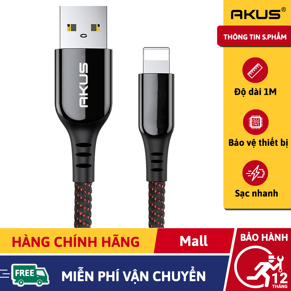 Dây sạc iphone/micro/typeC Akus D212S - Hàng chính hãng bảo hành 12 tháng