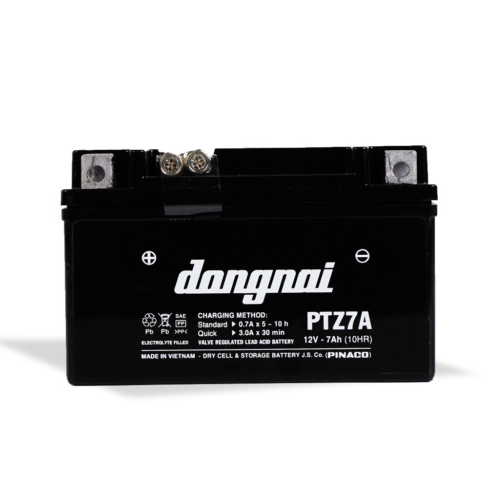 Bình acquy xe máy khô miễn bảo dưỡng đồng nai ptz7a | 12v - 7ah, ắc quy xe máy honda 12v.