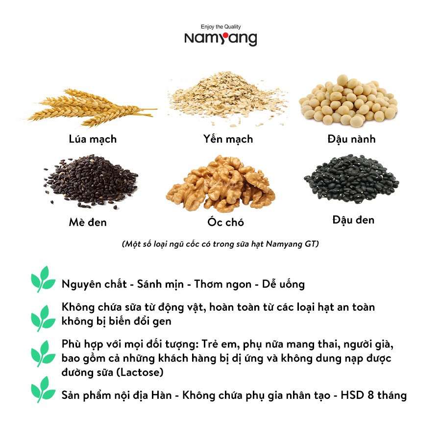 Sữa Hạt Óc Chó Hạnh Nhân  Đậu Đen Namyang GT Nôi Địa Hàn Quốc (1 thùng 16 hộp 190ml)