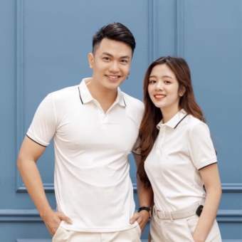 Áo thun polo Nam Nữ Trắng Phối Sọc Đen CHất Mè Thể Thao