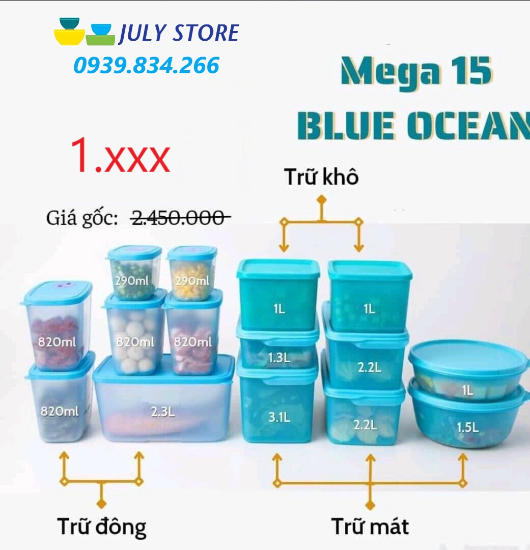 Tupperware💕freeship💕bộ đôi trữ mát & trữ đông ocean set 15, mới 2022