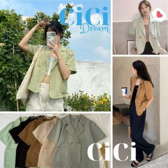 ÁO BLAZER NỮ TAY NGẮN CỘC TAY BỒNG DÁNG LỬNG CHẤT CHÉO THÁI TÚI HỘP, ÁO KHOÁC BLAZER NỮ NGẮN TAY NHIỀU MÀU DÁNG CROPTOP