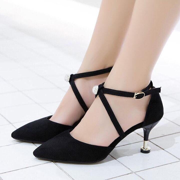 Giày cao gót 7 phân bít mũi chéo gót trẻ trung