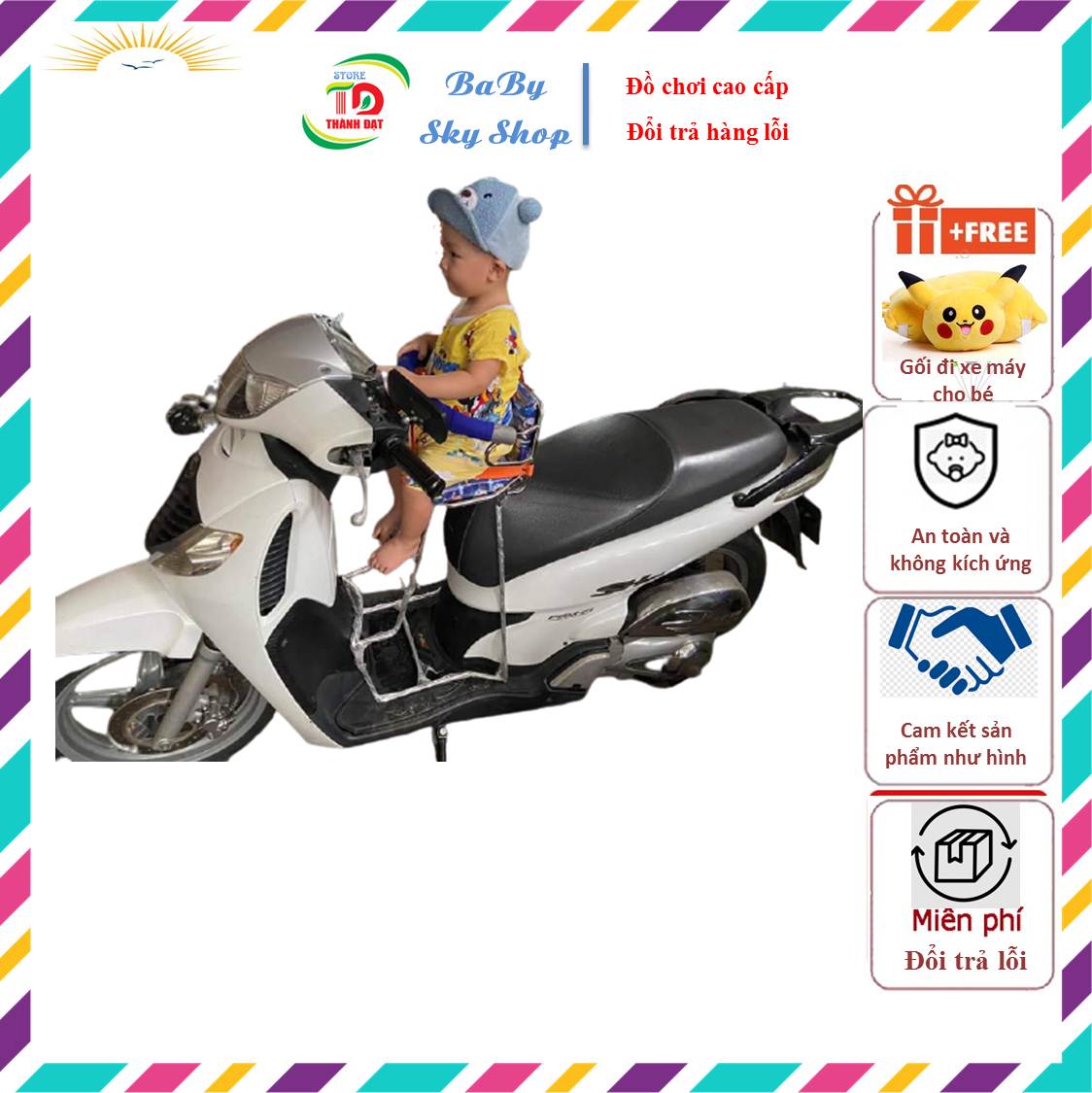 Ghế ngồi xe máy, yên nệm, có tựa, an toàn cho bé