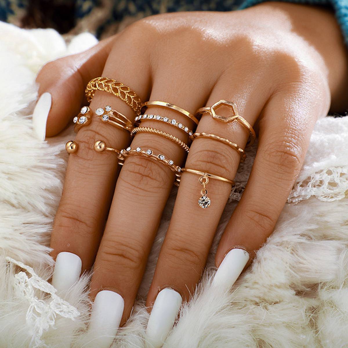 10 Pcs 3 finger ring set for women\'s fashion - Finger Ring