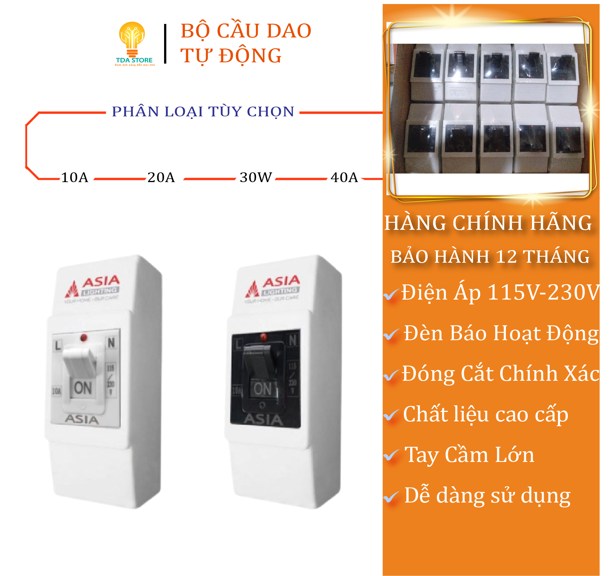 Cầu Dao Tự Động Atomat Chống Ngắn Mạch CB Cóc AsiaLighting AC 115-230V