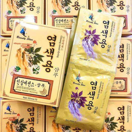 Dầu gội đen tóc Nhân sâm Ginseng Instant Dyeing 30 ml x 10 Dầu gội đen tóc Beauty star  Làm đen tóc một cách tự nhiên, bền màu, Không gây hư tổn cho tóc như khi dùng thuốc nhuộm