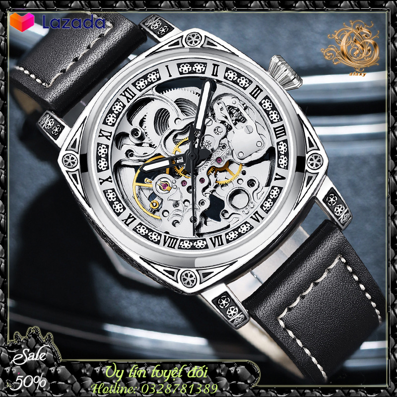 Đồng hồ cơ CAROTIF F-8837, Đồng hồ nam cao cấp Automatic, Full hộp, mặt kính cường lực, dây da cao cấp, chống nước 3ATM. Bảo hành 3 năm