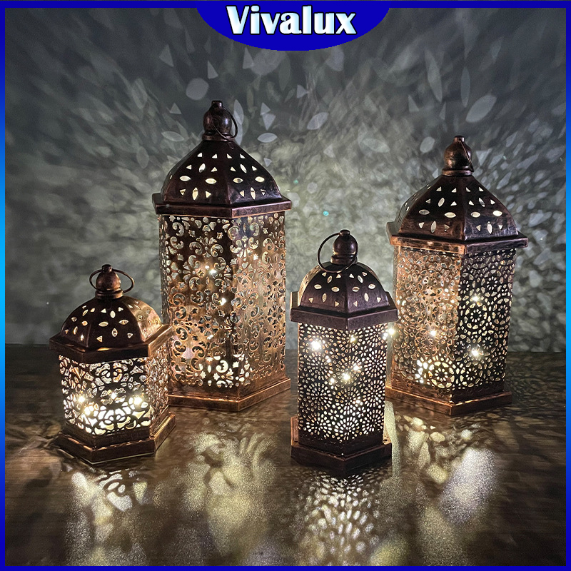 Vivalux Đồ Trang Trí Ramadan Eid Thiết Kế Mới Đèn Lồng LED Kim Loại Đèn Nghệ Thuật Bằng Sắt Mubarak Đồ Trang Trí Hồi Giáo Đèn Ramadan Eid Đèn Treo Ma-rốc Rỗng