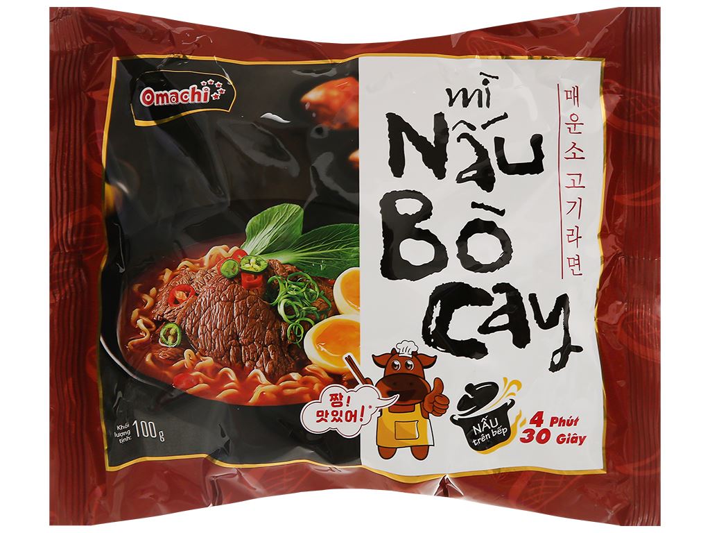 Mì nấu omachi vị bò cay gói 100g