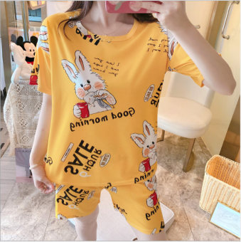 Bộ đồ ngủ nữ ngắn tay, họa tiết THỎ VÀNG