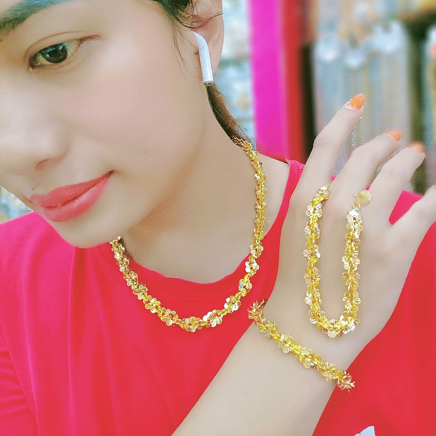 SET 2 Bộ Dây chuyền và lắc tay xoắn bướm - dùng đi tiệc - DL38221 JURI SHOP - Không đen không dị ứng ( Dây chuyền dài 47cm)