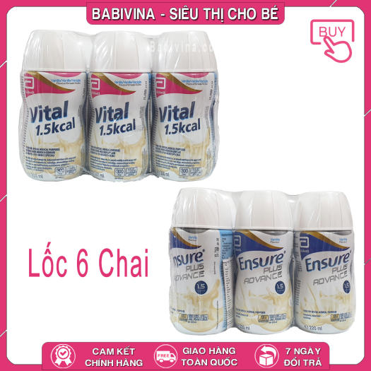Lốc 6 Chai - Sữa Nước Ensure Vital 200ml - Sữa Nước Ensure Plus Advance 220ml | Dinh Dưỡng Cho Người Bệnh Kém Hấp Thu, Người Ốm Yếu, Phẫu Thuật, Bệnh Nhân Ung Thư, Đường Ruột, Dạ Dày | Babivina