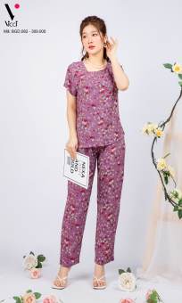 Bộ đồ nữ mặc nhà trung niên cho các bà, các mẹ - Bộ đồ ngủ Tole (lanh) - Bộ mặc nhà trung niên vải lanh (tole) Vicci BGD.082, thiết kế áo cộc tay phối quần ống dài in hoạ tiết (Màu 12-13-14)