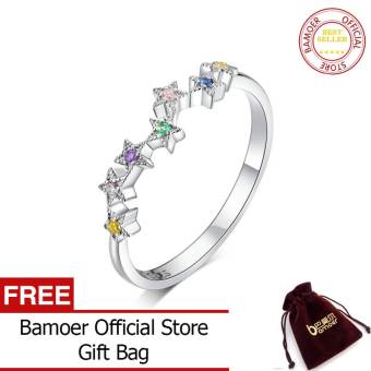 BAMOER Nhẫn Ngón Tay Dây Ngôi Sao Nhiều Màu Bằng Bạc Thật 925, Đối Với Phụ Nữ, Không Gây Dị Ứng Quà Tặng Tuyên Bố Đồ Trang Sức BSR133