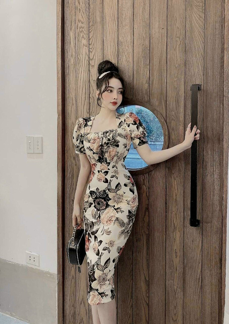 Váy hoa nhí nữ cúp ngực tay bồng thắt nơ dáng ngắn ôm body xòe tiểu thư  bánh bèo đi tiệc cưới ulzzang Hàn Quốc - Tìm Voucher