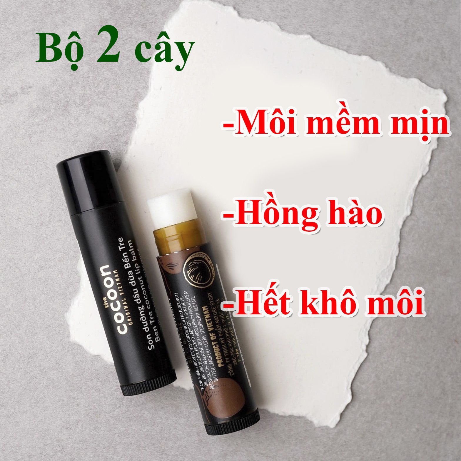 Bộ 2 thỏi son dưỡng môi dầu dừa bến tre Cocoon 5g x2 giảm thâm, dưỡng môi mềm mịn hồng hào BA TU SHOP