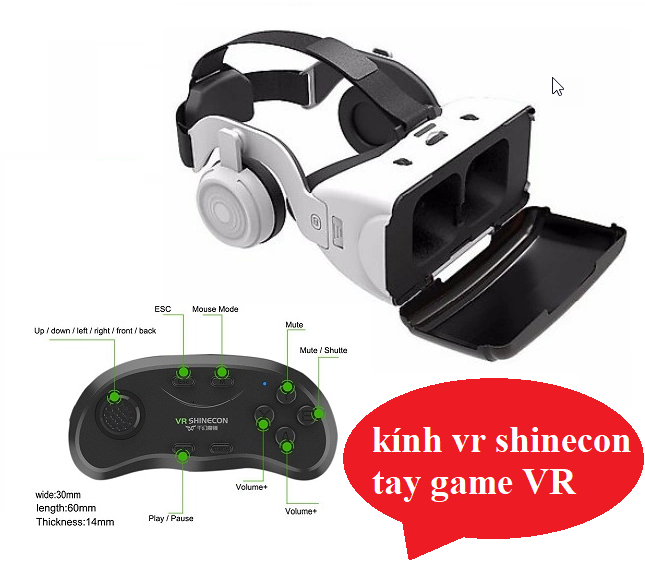 Combo kính thực tế ảo xem phim vr shinecon 6.0 g06eb, kính xem phim 3d vr box, kính thức tế ảo chơi game + tay cầm chơi game bluetooth 3.0