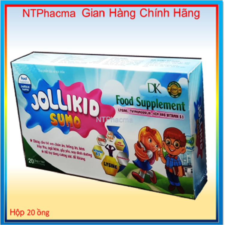 Siro Jollikid Sumo, Tăng Sức Đề kháng, Dùng cho trẻ chán Ăn, biếng Ăn kém hấp thu, Ngủ kém, Gầy yếu, suy dinh dưỡng, bổ Xung Kẽm nano, Vitamin B1, NTPhacma 20 ống