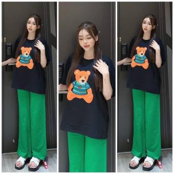 Đồ bộ nữ mặc nhà bộ quần ống suông thêu gấu form rộng bigsize 90kg