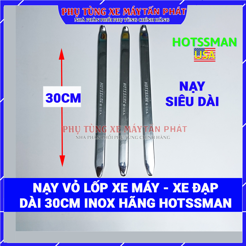 Móc lốp inox hãng hotssman 30cm nạy vỏ lốp xe máy xe đạp thép mạ inox cao cấp