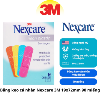Băng keo cá nhân màu Neon Nexcare 3M 19x72mm 90 miếng, keo y tế siêu dính, co dãn NEONS9 XH002023402