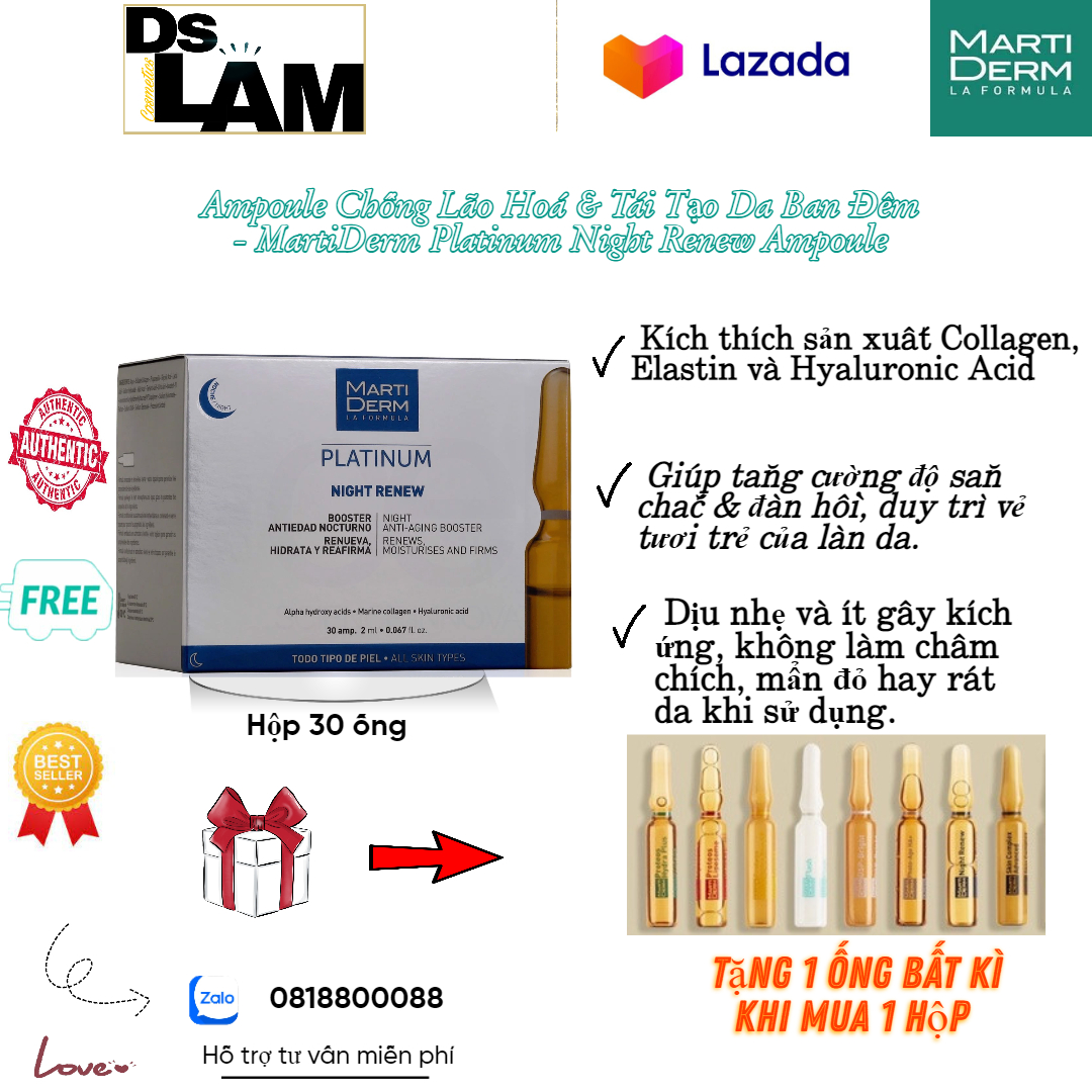 [HCM]MartiDerm Platinum Night Renew Ampoule( TÁCH LẺ 5 ỐNG )- Ampoule Chống Lão Hoá & Tái Tạo Da Ban Đêm